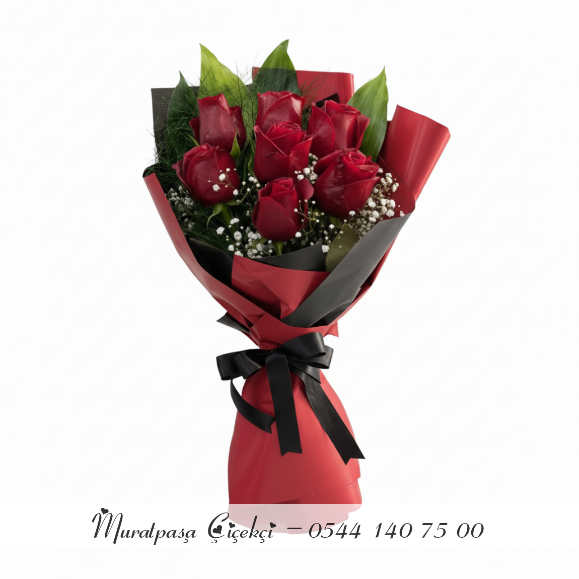 7 Adet İthal Kırmızı Gül