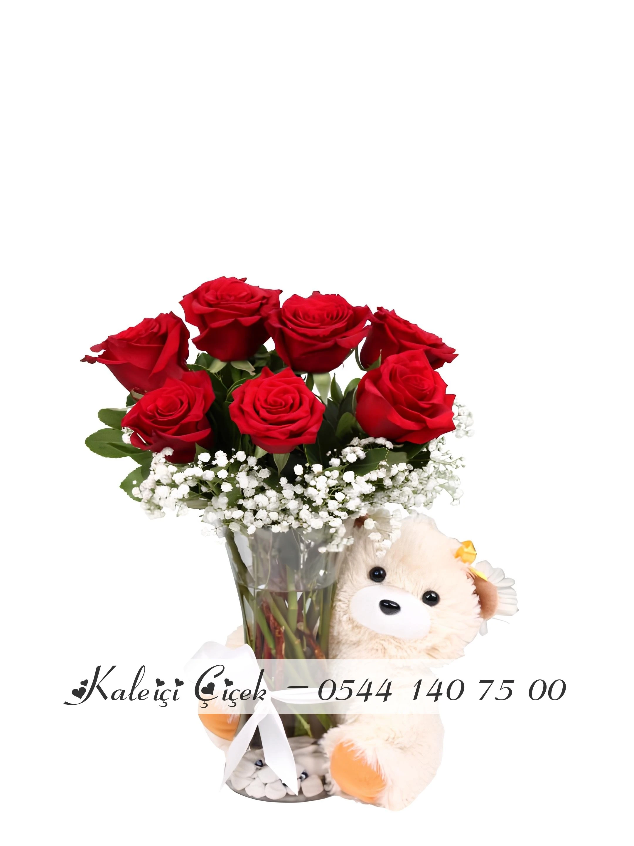 Ayıcıklı Cam Vazo'da Ayıcıklı Gül