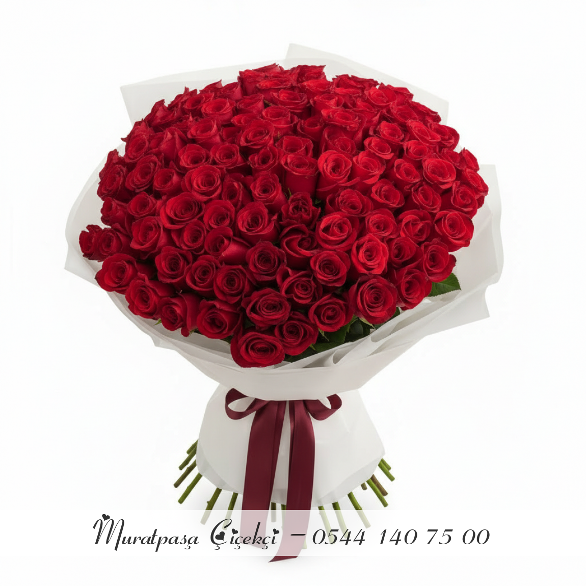 Beyaz Aranjmanlı - 101 Adet İthal Kırmızı Gül