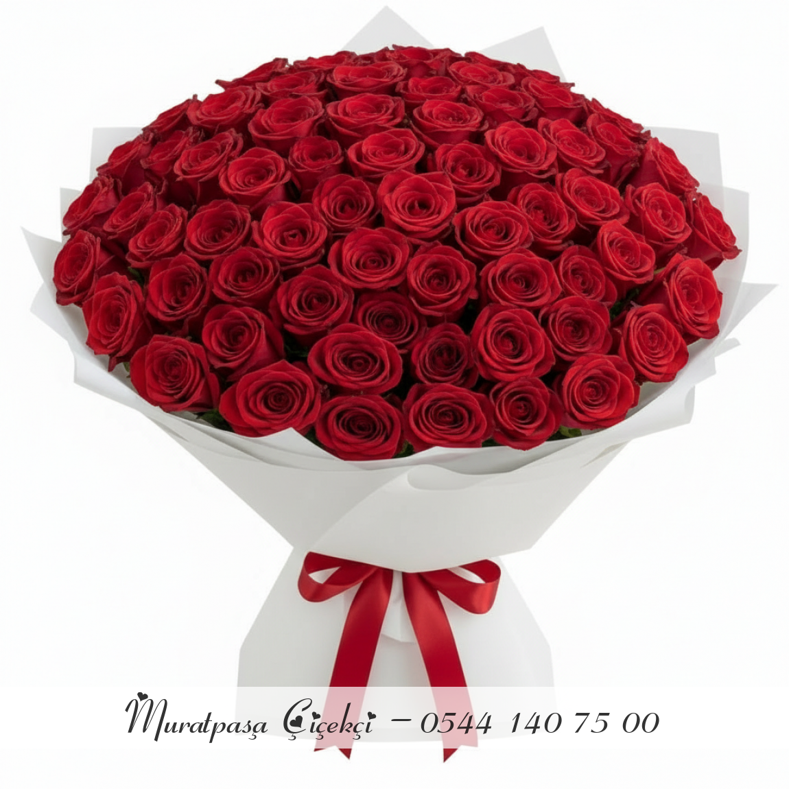 Beyaz Özel Ambalajda - 101 Adet İthal Kırmızı Gül