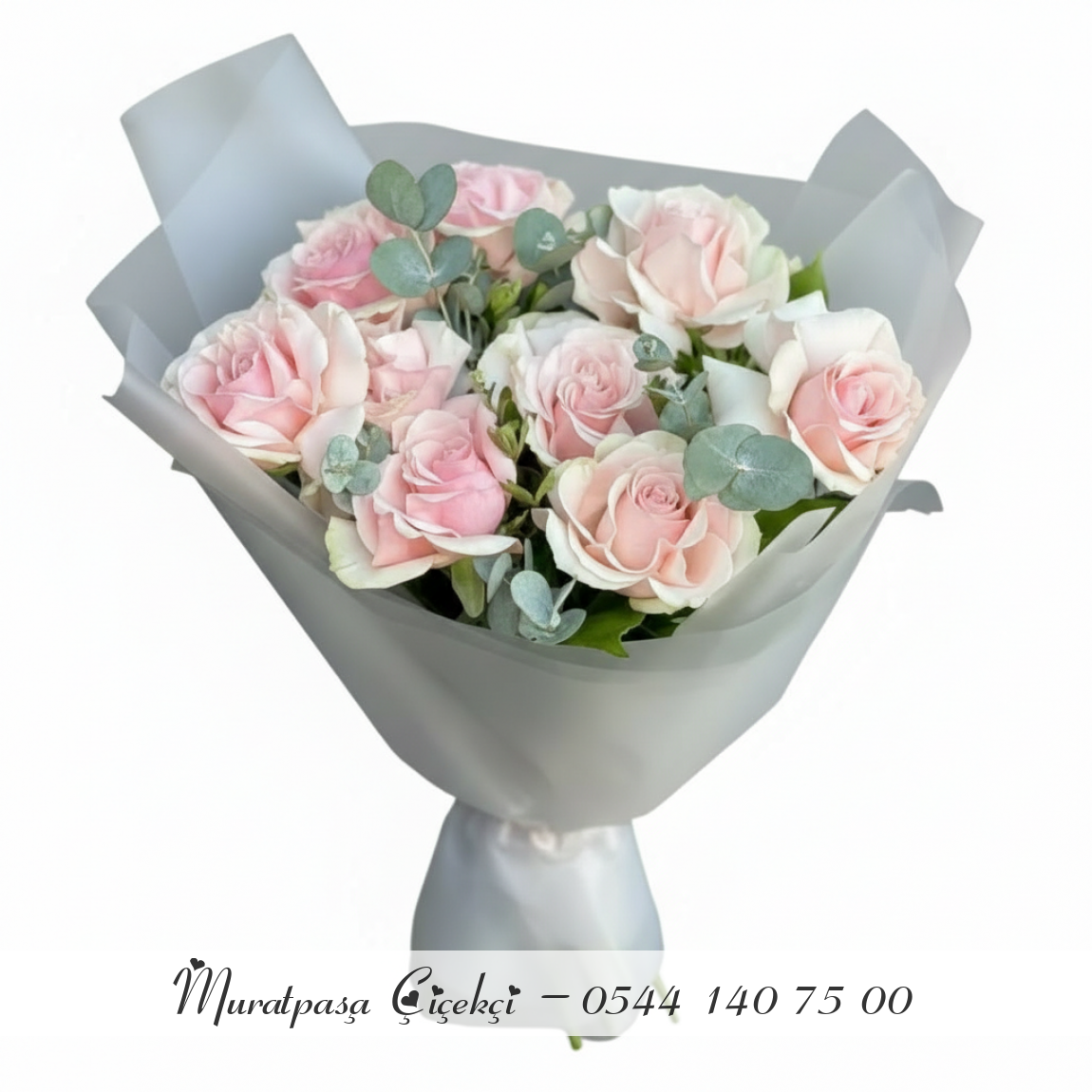 Buzlu Şeffaf Ambalajda 11 Adet Pembe Gül