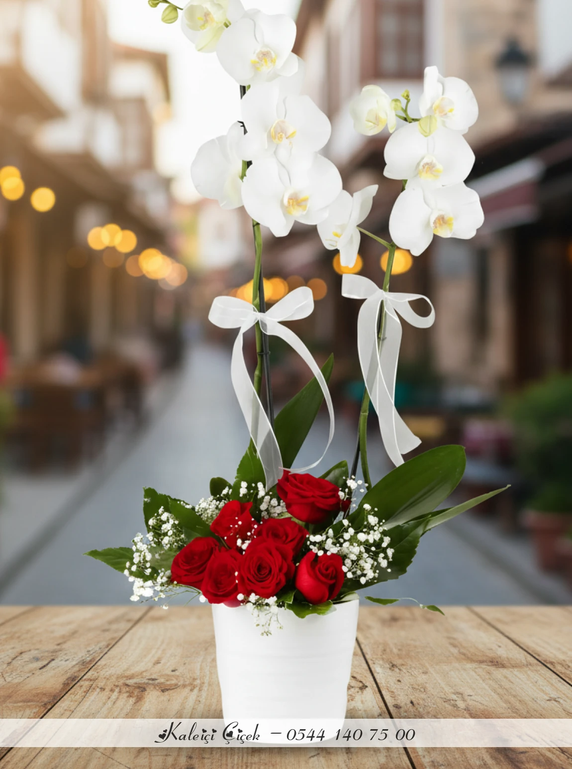 Gül Aranjmanlı Çift Dal İthal Orkide