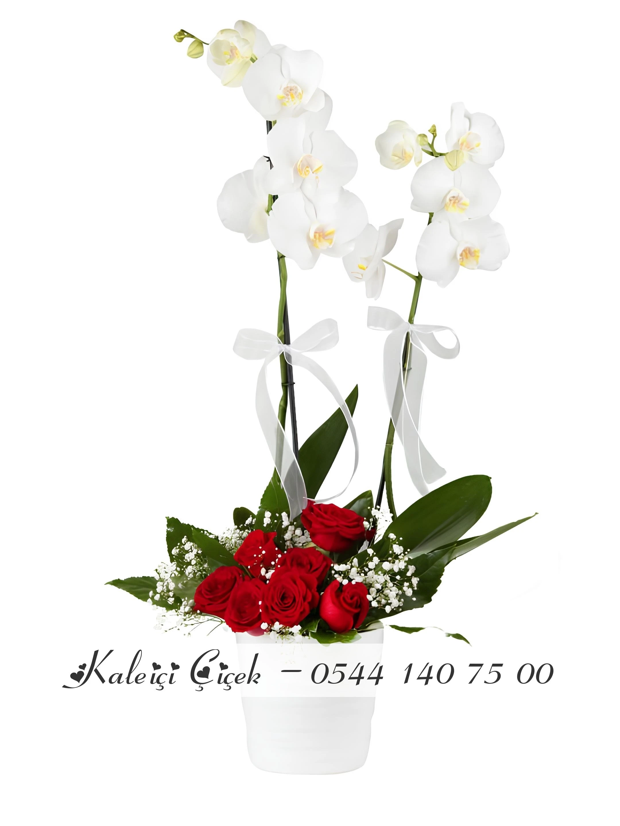 Gül Aranjmanlı Çift Dal İthal Orkide