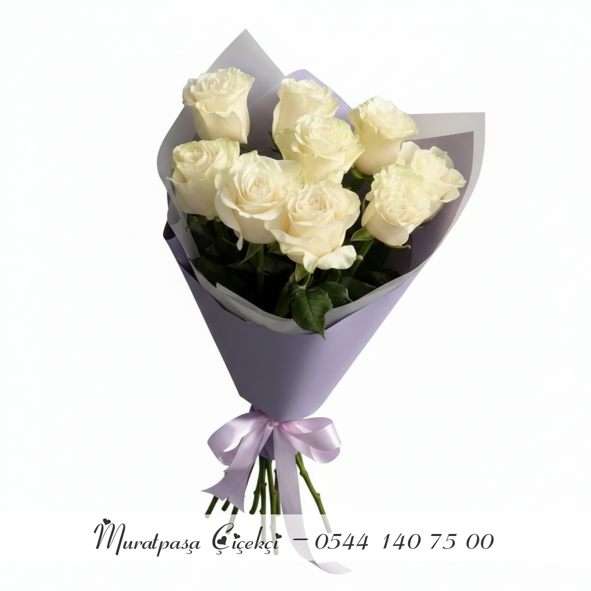 Lila Ambalajda 7 Adet Beyaz Gül
