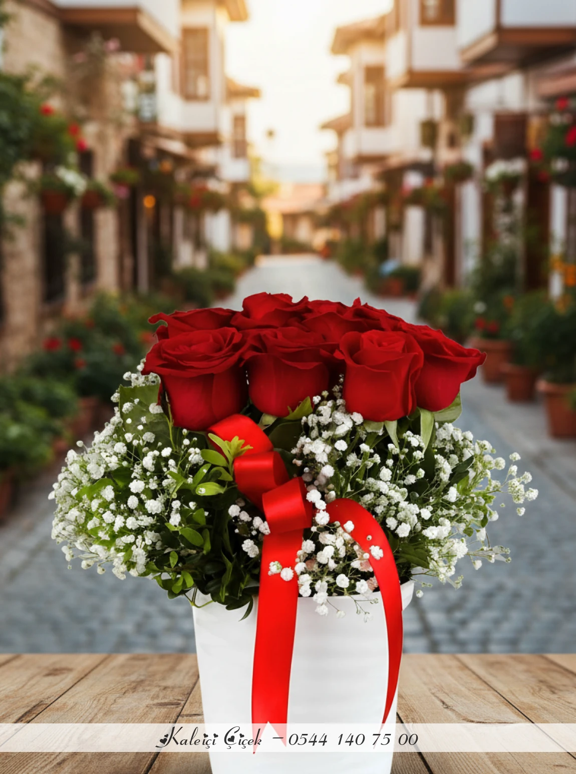 Özel Seramik Vazoda 8 Adet Gül