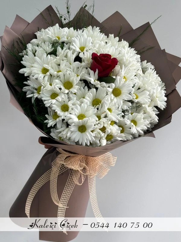 Papatya Ve Tek Gül Buketi