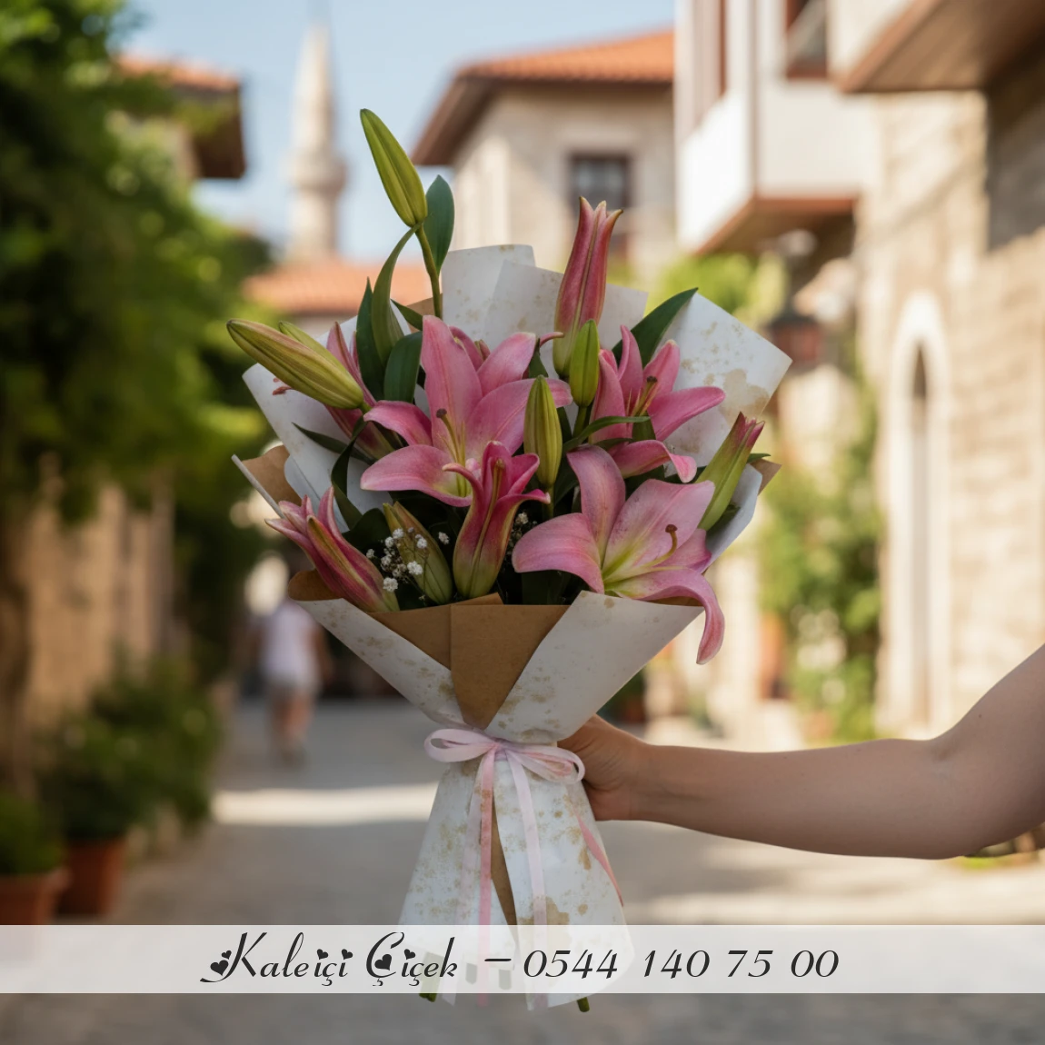 Pembe Lilyum Zambak Buketi