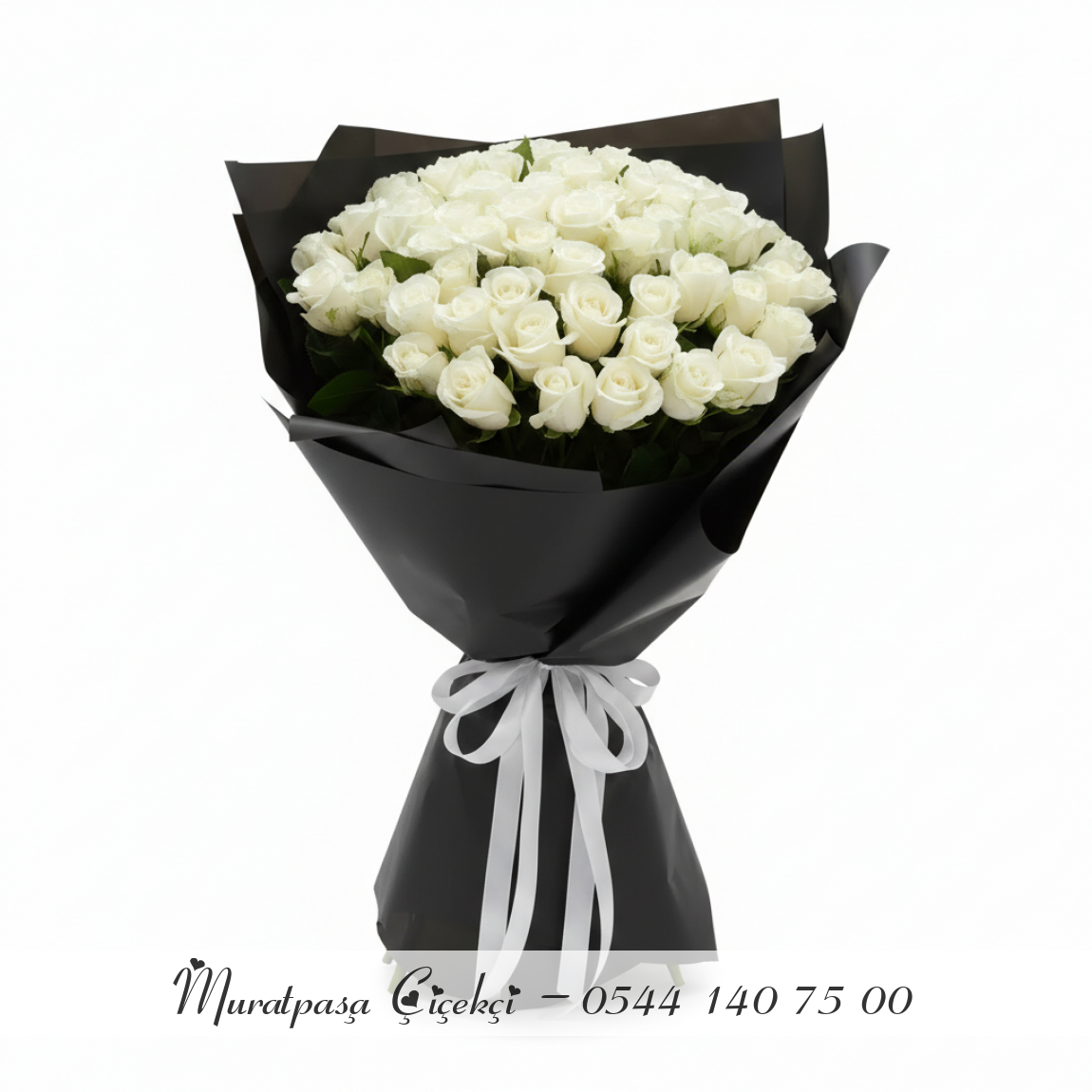 Siyah  Ambalajda - 51 Adet Beyaz Gül