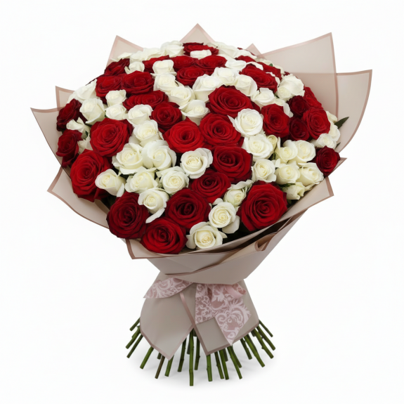101 Adet İthal Kırmızı Ve Beyaz Gül