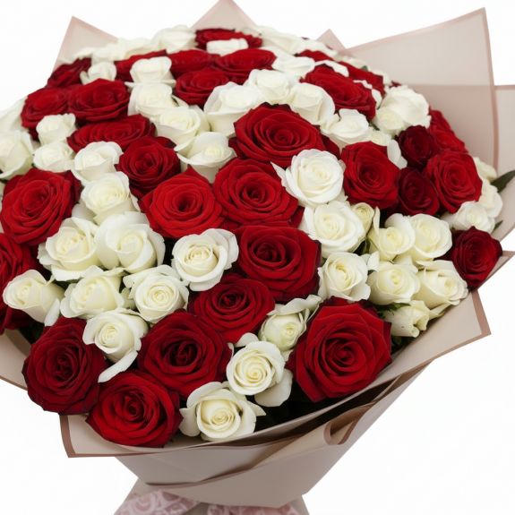 101 Adet İthal Kırmızı Ve Beyaz Gül