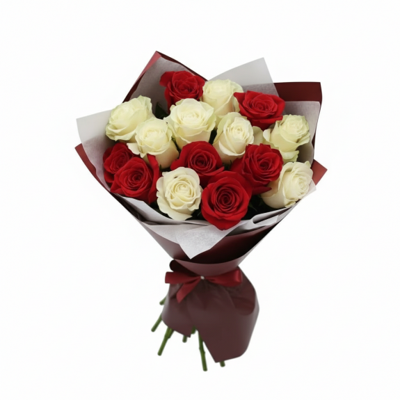 15 Adet İthal Kırmızı Ve Beyaz Gül