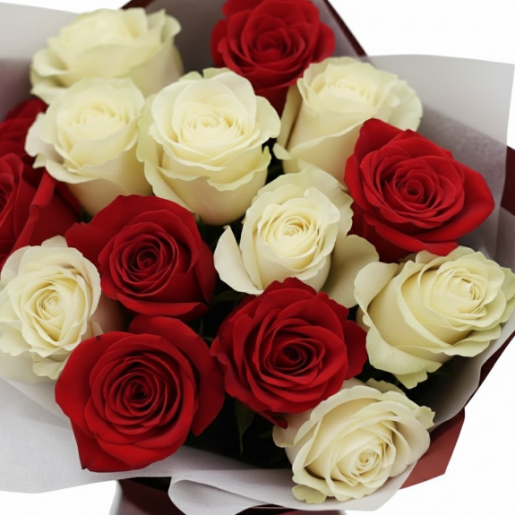 15 Adet İthal Kırmızı Ve Beyaz Gül