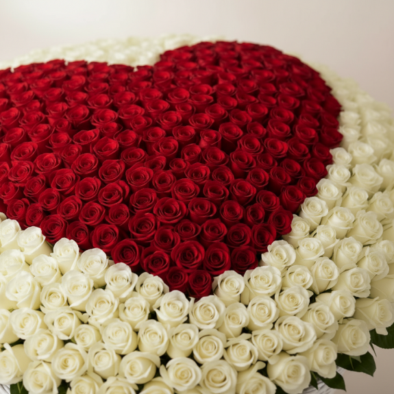 301 Adet Büyük Sepette Kırmızı Ve Beyaz Gül