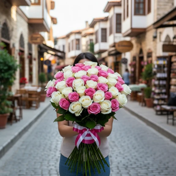 41 Adet Pembe Ve Beyaz Gül