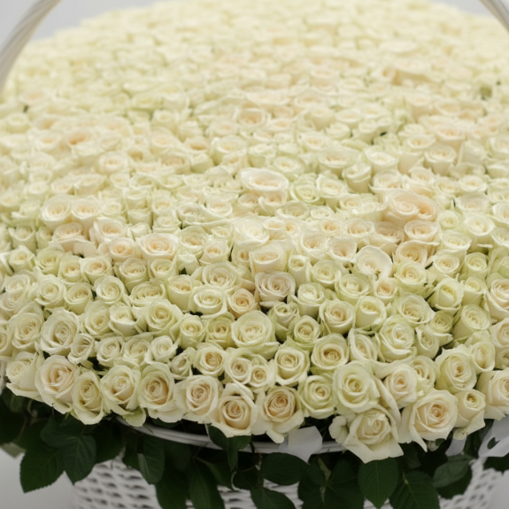 501 Adet İthal Beyaz Gül - Dev Beyaz Hasır Sepette