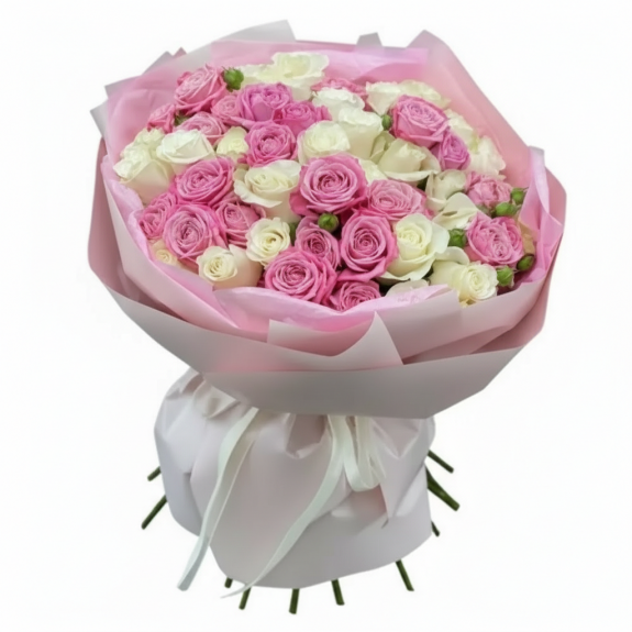 51 Adet İthal Pembe Ve Beyaz Gül