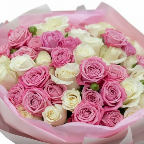 51 Adet İthal Pembe Ve Beyaz Gül