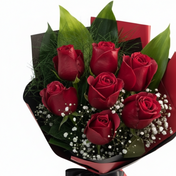 7 Adet İthal Kırmızı Gül