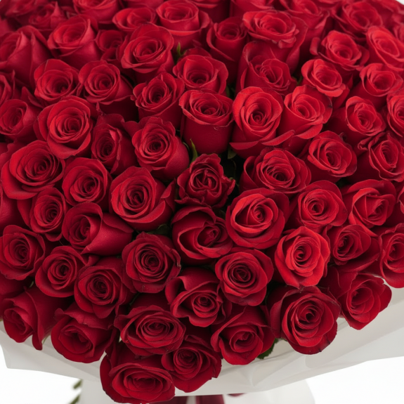 Beyaz Aranjmanlı - 101 Adet İthal Kırmızı Gül