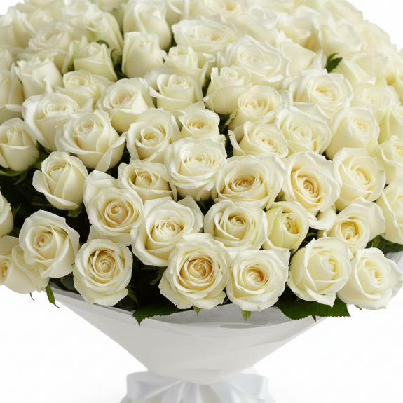 Beyaz Özel Ambalajda - 101 Adet İthal Beyaz Gül