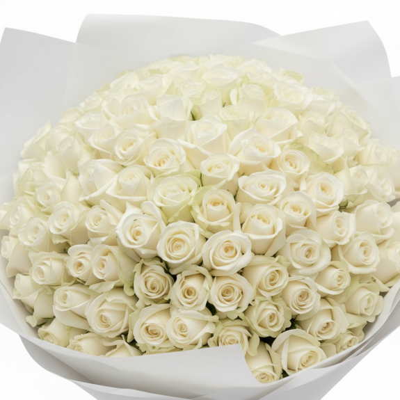 Beyaz Özel Ambalajda 101 Adet İthal Beyaz Gül