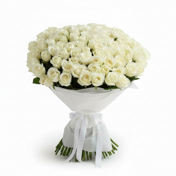 Beyaz Özel Ambalajda - 101 Adet İthal Beyaz Gül