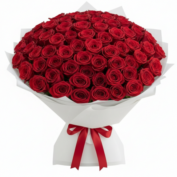 Beyaz Özel Ambalajda - 101 Adet İthal Kırmızı Gül