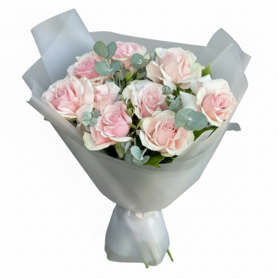 Buzlu Şeffaf Ambalajda 11 Adet Pembe Gül