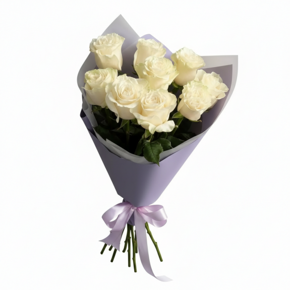 Lila Ambalajda 7 Adet Beyaz Gül