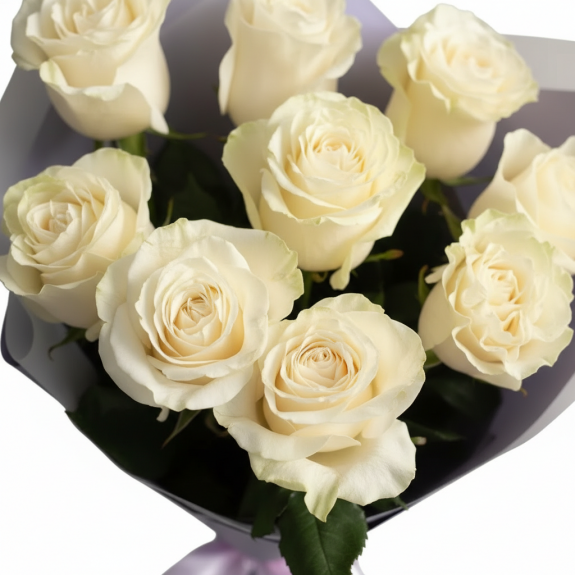 Lila Ambalajda 7 Adet Beyaz Gül