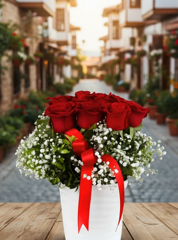 Özel Seramik Vazoda 8 Adet Gül