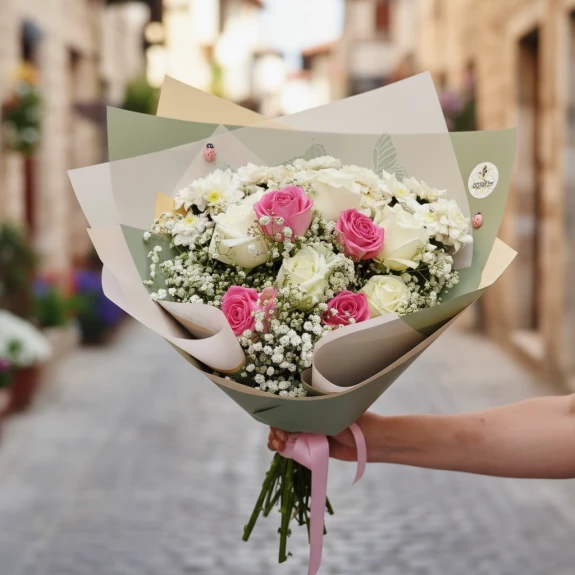 Pembe Beyaz Gül Buketi̇