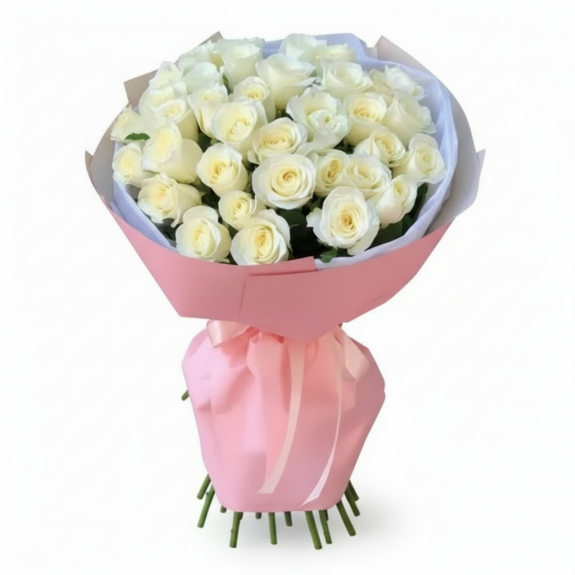 Pembe Özel Ambalajda - 41 Adet Beyaz Gül