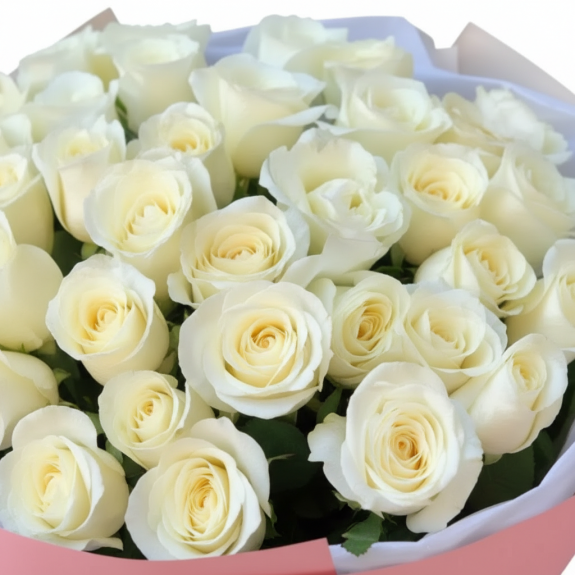 Pembe Özel Ambalajda - 41 Adet Beyaz Gül