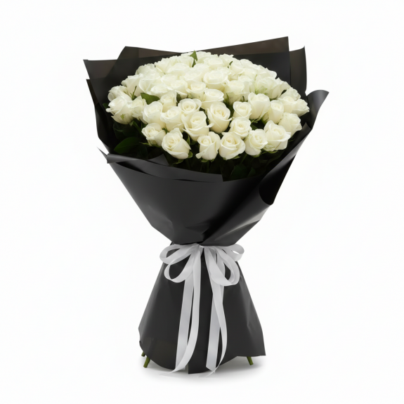 Siyah  Ambalajda - 51 Adet Beyaz Gül