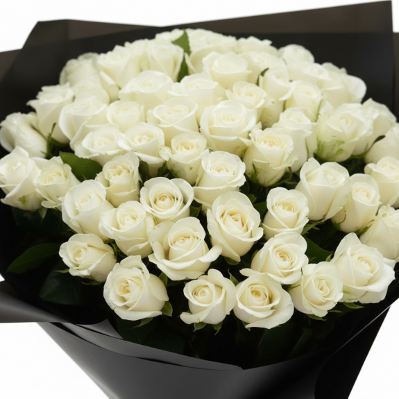 Siyah  Ambalajda - 51 Adet Beyaz Gül